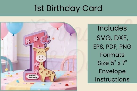 1st Birthday Giraffe Card SVG: A Charming Keepsake Design for Crafters and Makers