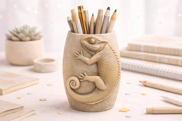 Add a Unique and Eye-Catching Touch to Your Desk With This Chameleon Pen Holder