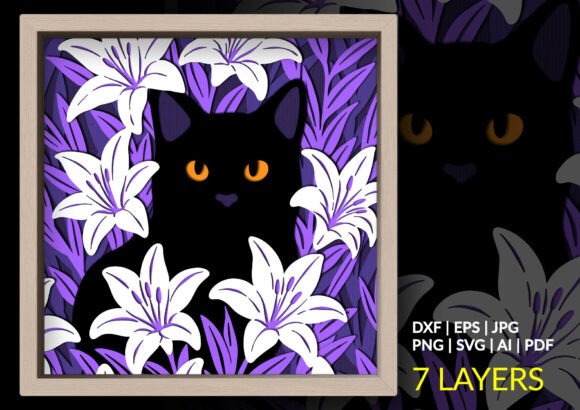 Cat Lily Flower Shadow Box: Elegance in Layered Design