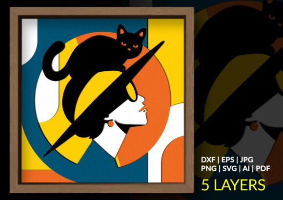 Chic Cat Lady Shadow Box: A Modern Cat Paper Art Design