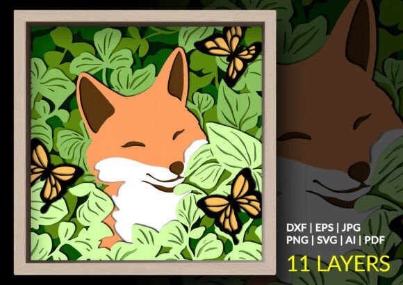 Fox in the Garden Shadow Box SVG