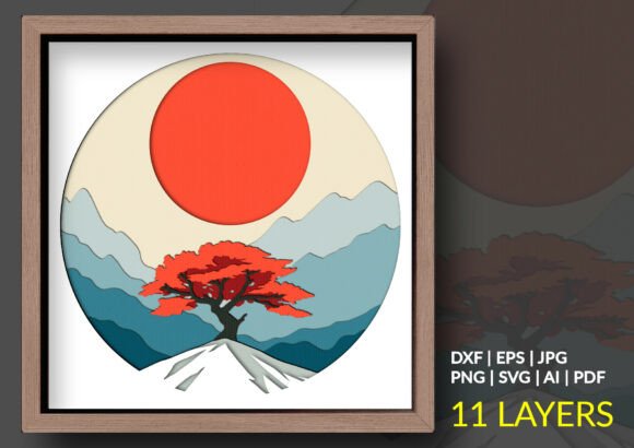 Mountain Tree Bonsai Shadow Box SVG: A Blend of Zen and Craft