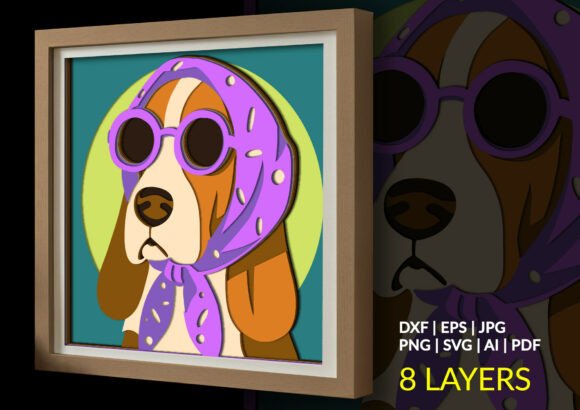 Retro Beagle Dog Sunglasses Shadow Box: A Stylish 3D Papercut