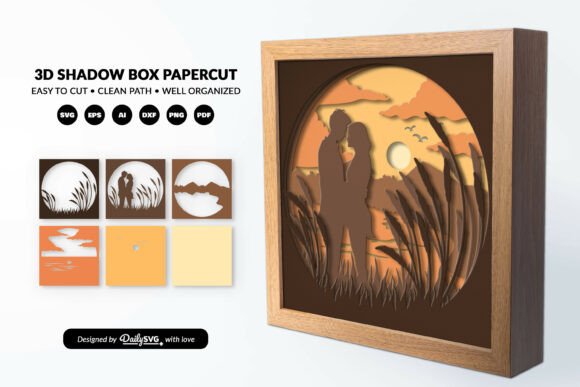 Romantic Sunset Shadow Box SVG