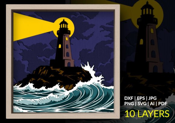 Stormy Lighthouse Shadow Box: Capturing the Essence of Sea Storm in Design